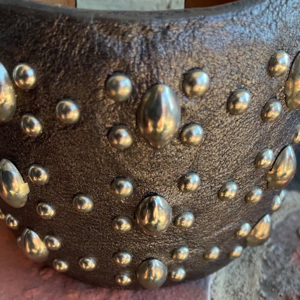 Sundance Catalog Colleen Cordero Wide Leather Cuff Bracelet w/ Sterling Studs - Picture 6 of 6